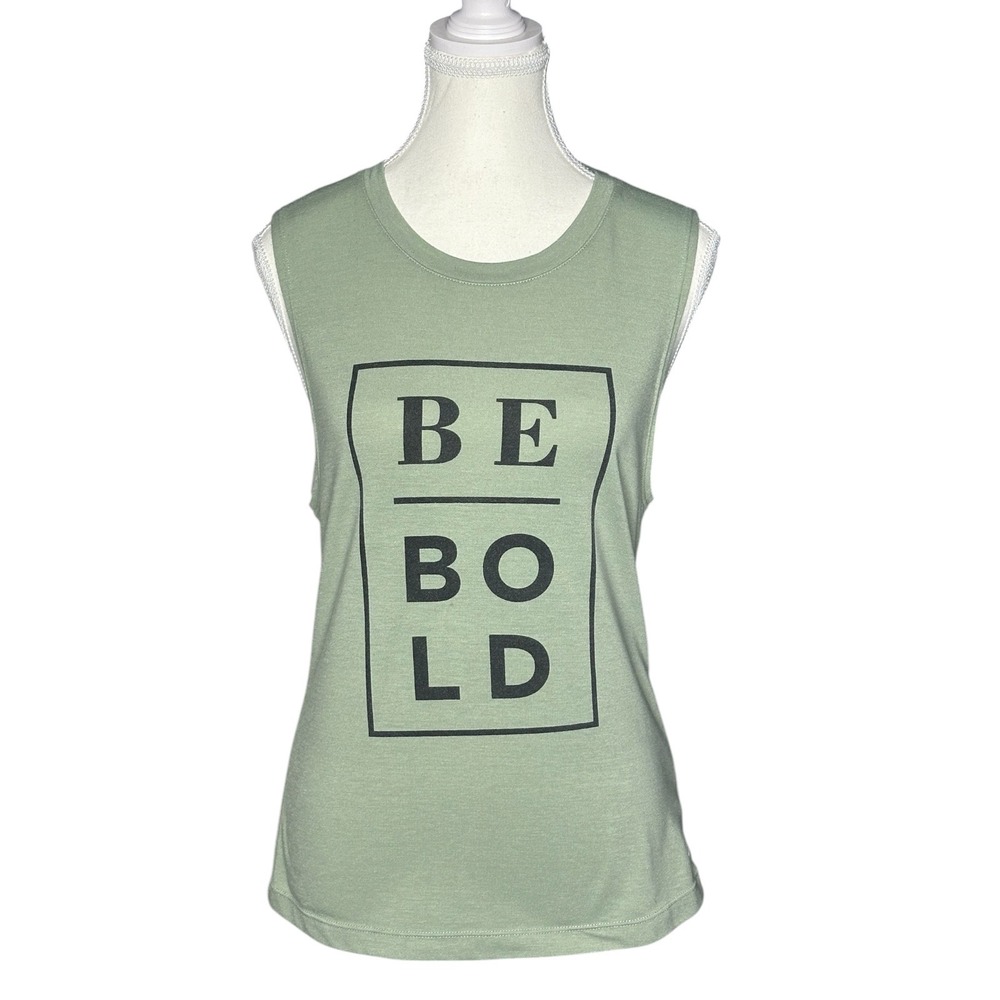 Nicole Miller New York Active Womens Sage Green Be Bold Graphic Muscle Tank XS